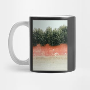 Olive Trees Behind Red Wall Mug